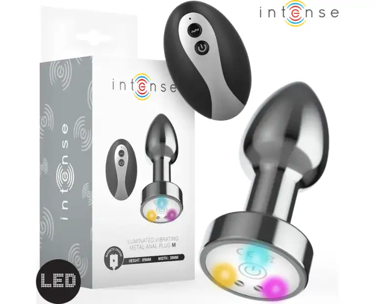 INTENSE VIBRATING METAL ANAL PLUG WITH LED LIGHTS AND REMOTE CONTROL SIZE M