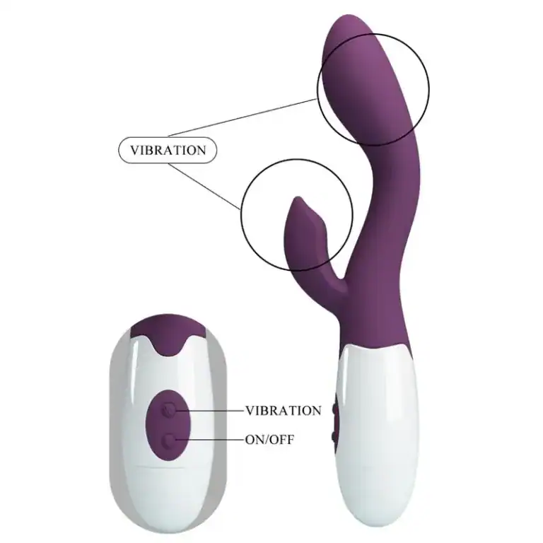 Vibrator Dublu Pretty Love Brighty, Stimulare G Spot și Clitoris, 30 Funcții – Mov1