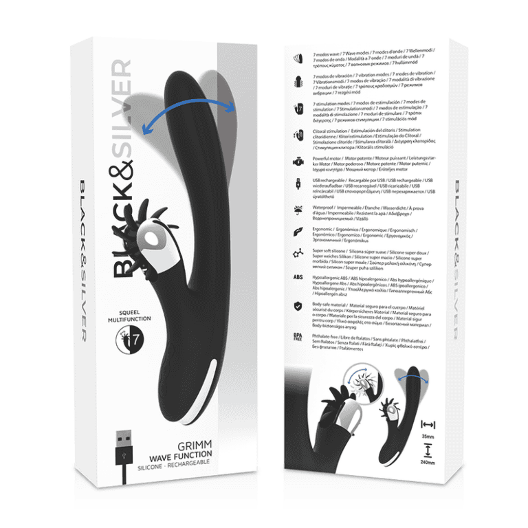 Vibrator „Bunny Grimm” cu funcție wave „Black & Silver”