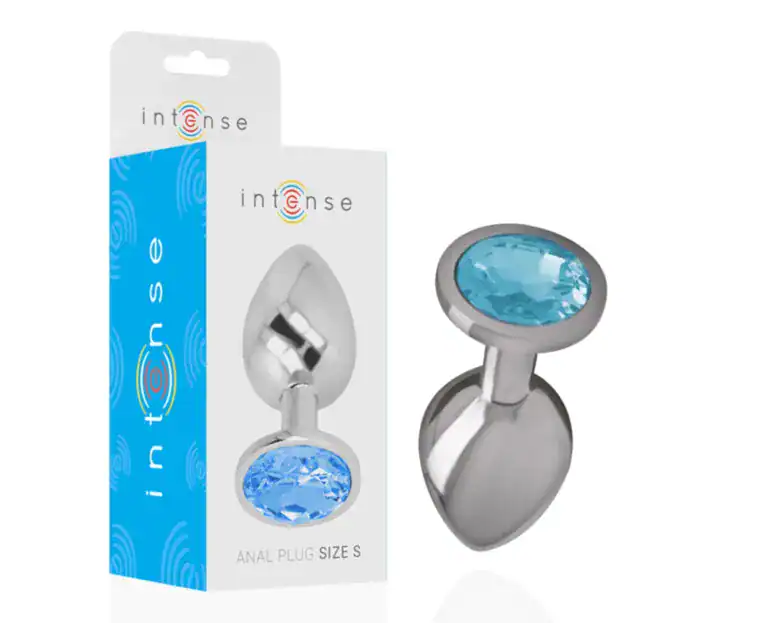 Dop Anal Metalic Intense cu Cristal Albastru, Mărimea S, 7 cm