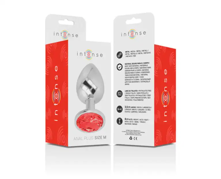 Dop Anal Metalic Intense cu Cristal Roșu, M, 8 cm