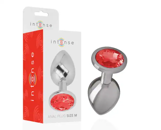 Dop Anal Metalic Intense cu Cristal Roșu, Mărimea M, 8 cm