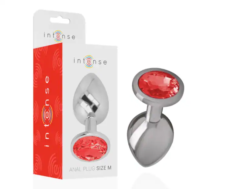 Dop Anal Metalic Intense cu Cristal Roșu, Mărimea M, 8 cm