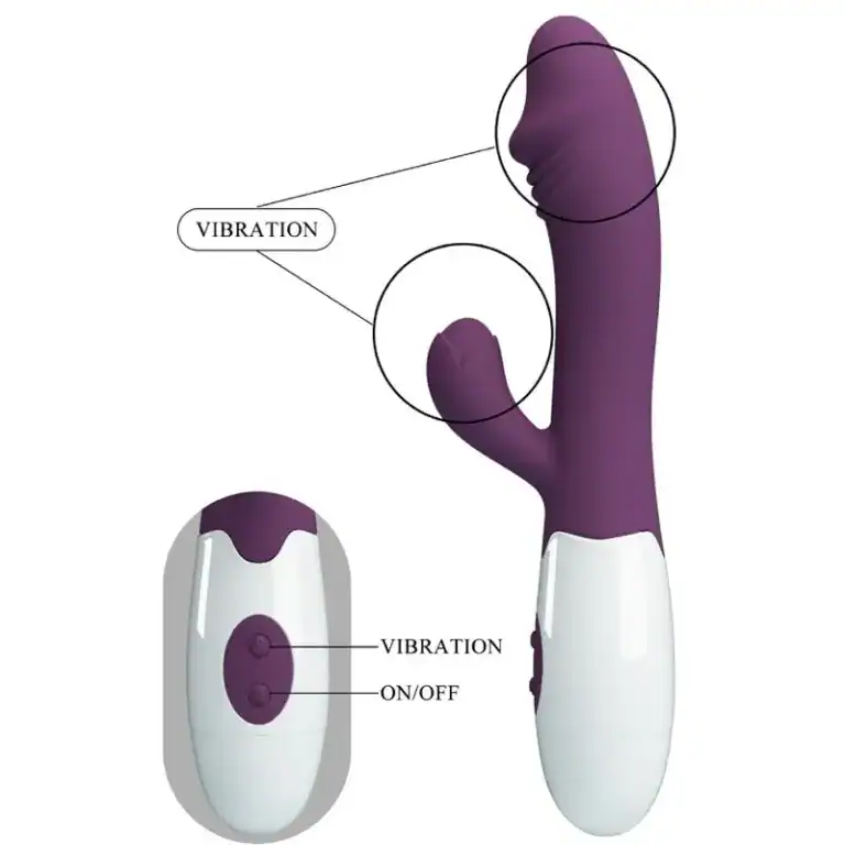 Vibrator Dublu Pretty Love Brighty, Stimulare G Spot Clitoris, 30 Funcții – Mov