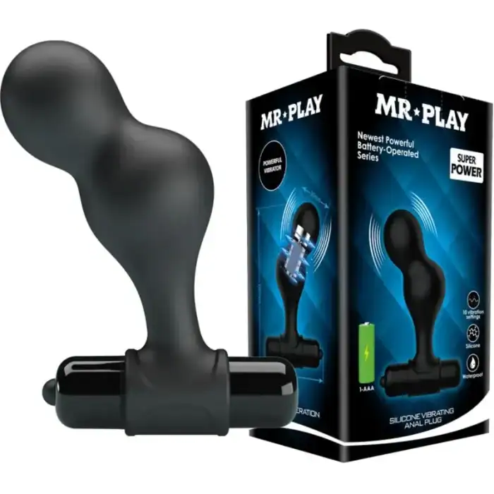 Dop anal vibrator Mr Play negru din silicon cu glonț albastru