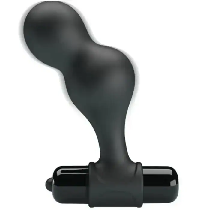 Dop anal vibrator Mr Play negru din silicon cu glonț albastru