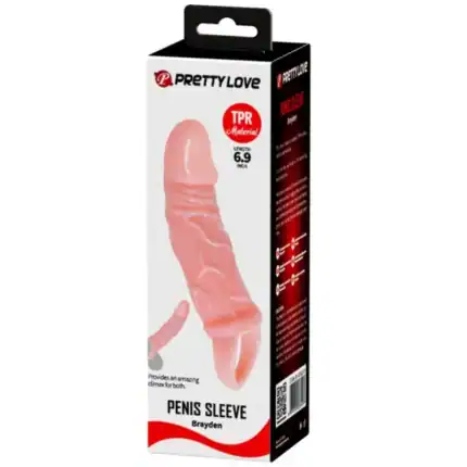 Husă extensoare pentru penis Baile 13,5 cm cu strap pentru testicule, culoare naturală