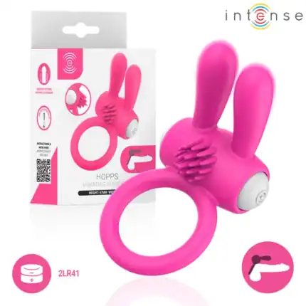 Inel vibrator Intense Hopps roz cu urechi de iepuraș