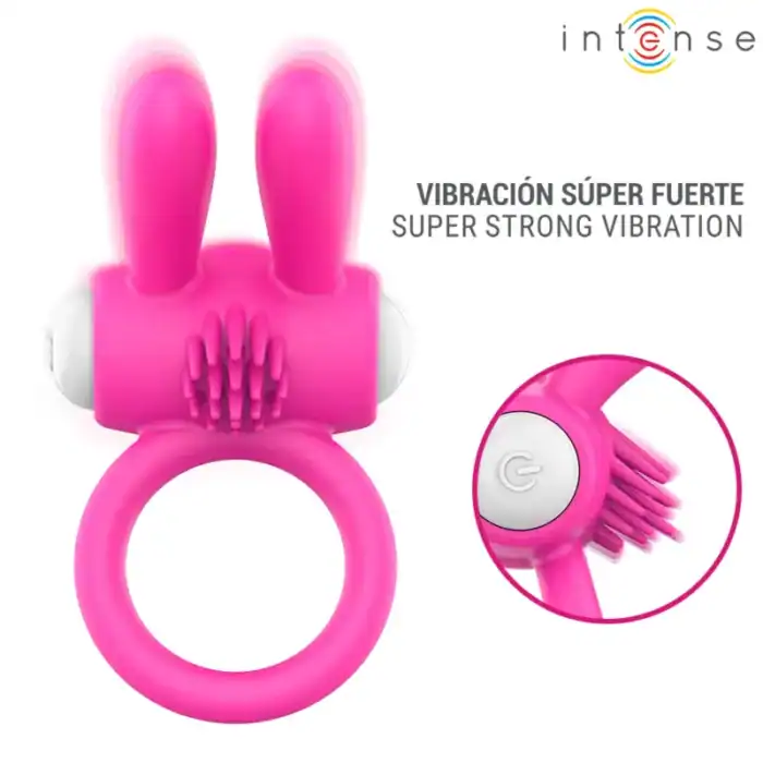Inel vibrator Intense Hopps roz cu urechi de iepuraș