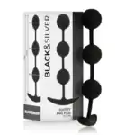 rozariu anal Black&Silver Harry cu 3 sfere din silicon, 14 cm