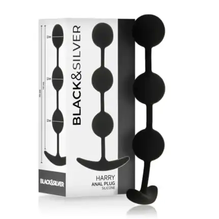 rozariu anal Black&Silver Harry cu 3 sfere din silicon, 14 cm